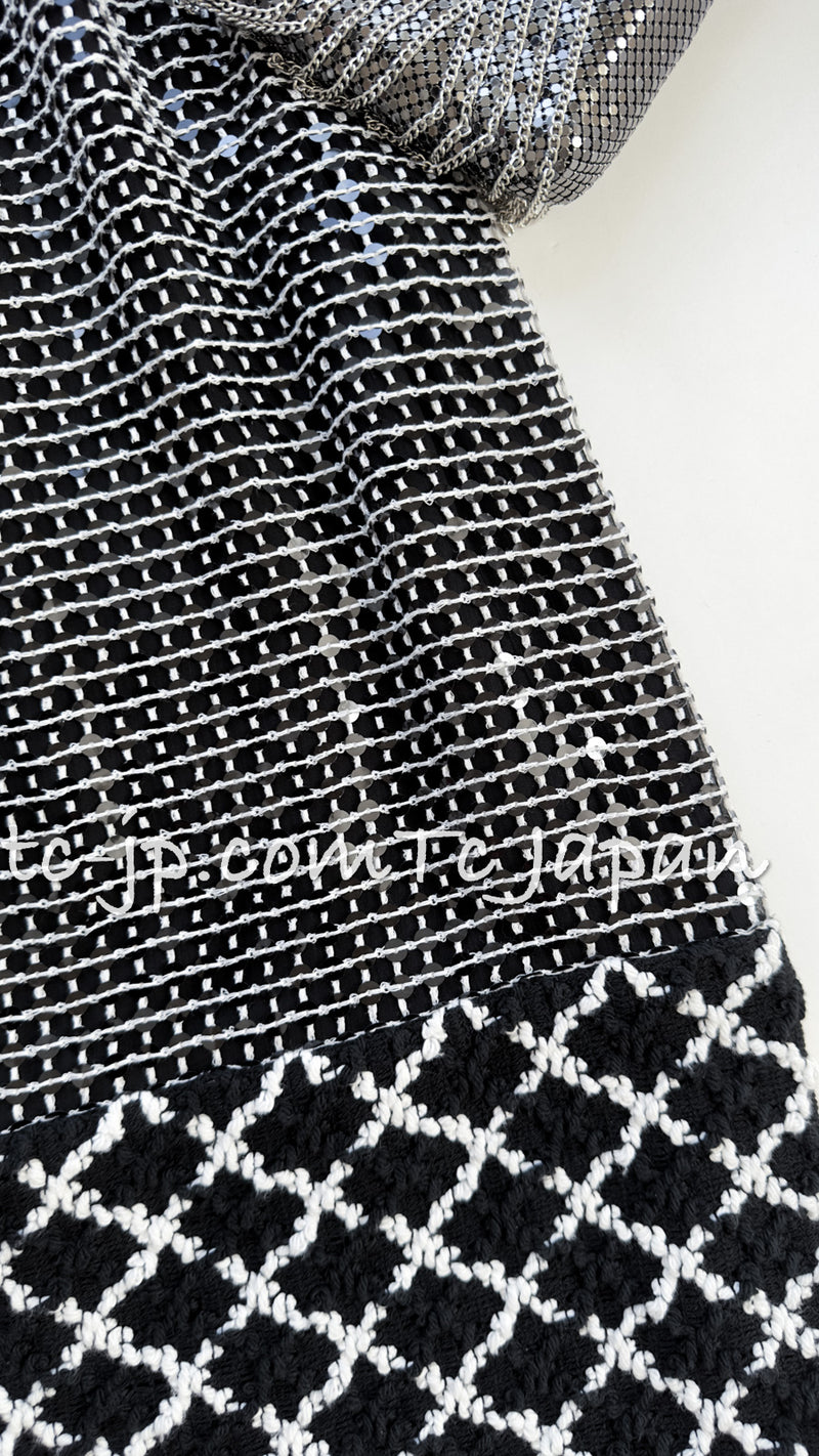 CHANEL 09S Black White Sequin Dress Cardigan Coat 36 シャネル ブラック・ホワイト・スパンコール・ワンピース・カーディガン・コート 即発