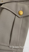CHANEL 96A Vintage Gray Gold Buttons Belt Military Jacket Skirt Suit 40 シャネル ヴィンテージ・グレー・ゴールドCCボタン・ベルト・ミリタリー ジャケット・スカート・スーツ即発