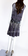 CHANEL 02A Lavender Gray Beads Sequins Collectible Silk Dress 34 36 シャネル ラベンダー・グレー・豪華装飾・ビーズ・スパンコール・コレクティブル・シルク・ワンピース・ドレス 即発