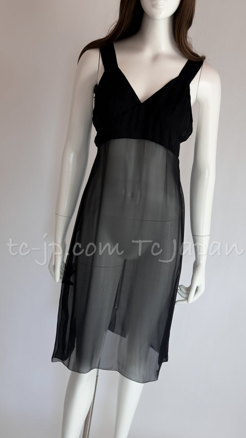 CHANEL 02S Beige Black Silk Sleeveless Dress 38 シャネル ベージュ・ブラック・シルク・ノースリーブ・ワンピース 即発
