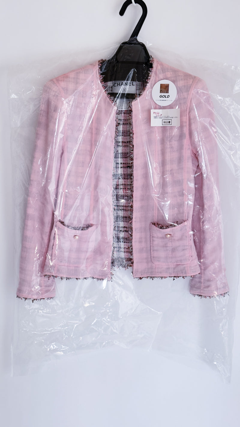 CHANEL 03S Pale Pink Open Front Jacket 38 シャネル ピンク・ツイード ジャケット 即発