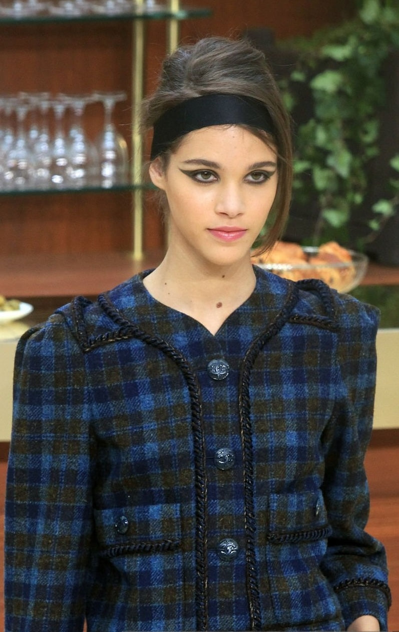 シャネル ジャケット CHANEL ブルー カーキ チェック柄 ウール