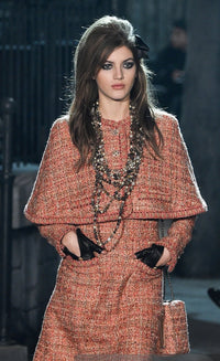 CHANEL 16PF Orange Brown Beige Tweed Jacket Cape 34 36 38 シャネル オレンジ ブラウン ベージュ ツイード ジャケット ポンチョ ケープ 即発