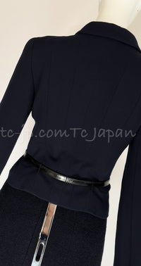 CHANEL 95S Vintage Dark Navy Belt Wool Blazer Jacket 36 38 シャネル ヴィンテージ・ダークネイビー・ウール・ベルト付きジャケット 即発