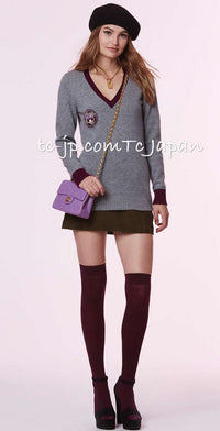 Chanel 07A Grey Purple Emblem Cashmere 100% Knit Dress 38 シャネル グレー・パープル・エンブレム・カシミア・ニット・ワンピース 即発
