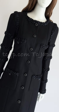 CHANEL 08PF $10K Black Wool Cashmere Braid Trimming Coat 38 40 シャネル ブラック・ウール・カシミア・ブレイドトリミング・コート