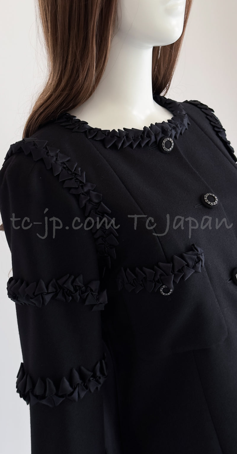 CHANEL 08PF $10K Black Wool Cashmere Braid Trimming Coat 38 40 シャネル ブラック・ウール・カシミア・ブレイドトリミング・コート