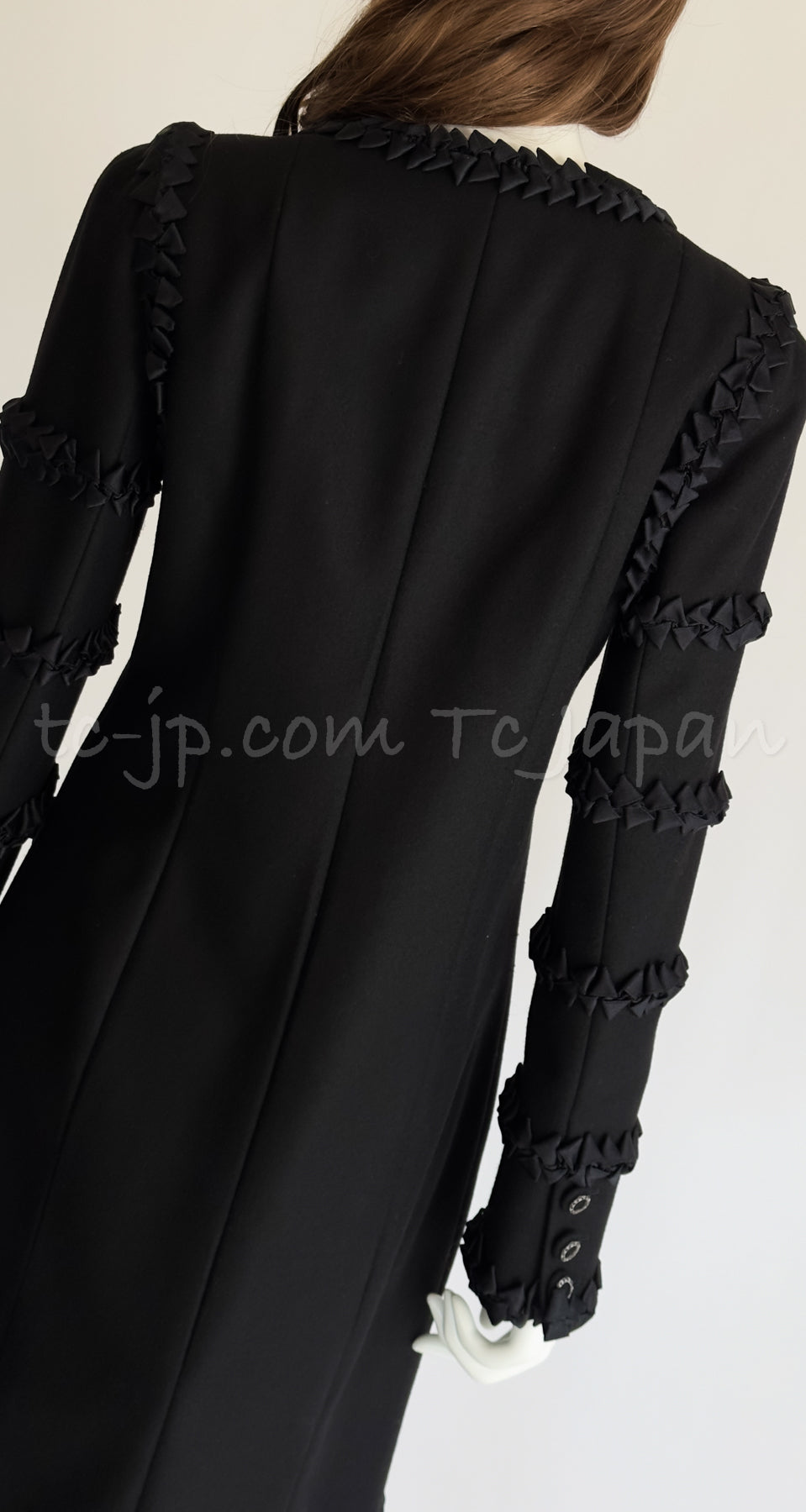 CHANEL 08PF $10K Black Wool Cashmere Braid Trimming Coat 38 40 シャネル ブラック・ウール・カシミア・ブレイドトリミング・コート