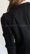 CHANEL 08PF $10K Black Wool Cashmere Braid Trimming Coat 38 40 シャネル ブラック・ウール・カシミア・ブレイドトリミング・コート