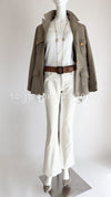 CHANEL 96A Vintage Gray Gold Buttons Belt Military Jacket Skirt Suit 40 シャネル ヴィンテージ・グレー・ゴールドCCボタン・ベルト・ミリタリー ジャケット・スカート・スーツ即発