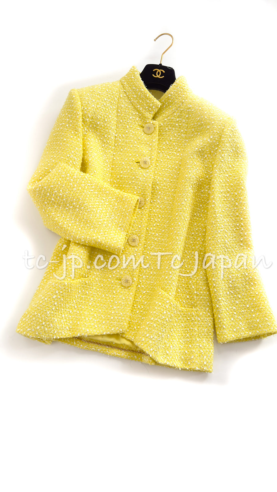 CHANEL 19S Yellow White Cotton Tweed Jacket 44 シャネル イエロー・ホワイト・コットン・ツイード・ジャケット