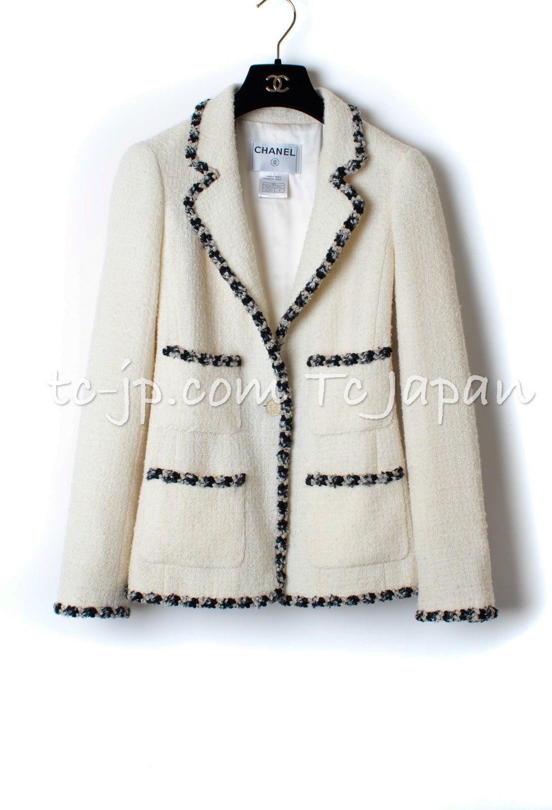 CHANEL 06A Ivory Black Trimming Jacket 34 シャネル アイボリー・ブラック・トリミング・ジャケット