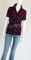CHANEL 20N Coco Neige Burgundy Black CC logo Knit Zipup Tops 38 40 シャネル ココネージュ・バーガンディー・CCロゴいっぱい・ニット・半袖カットソー・トップス