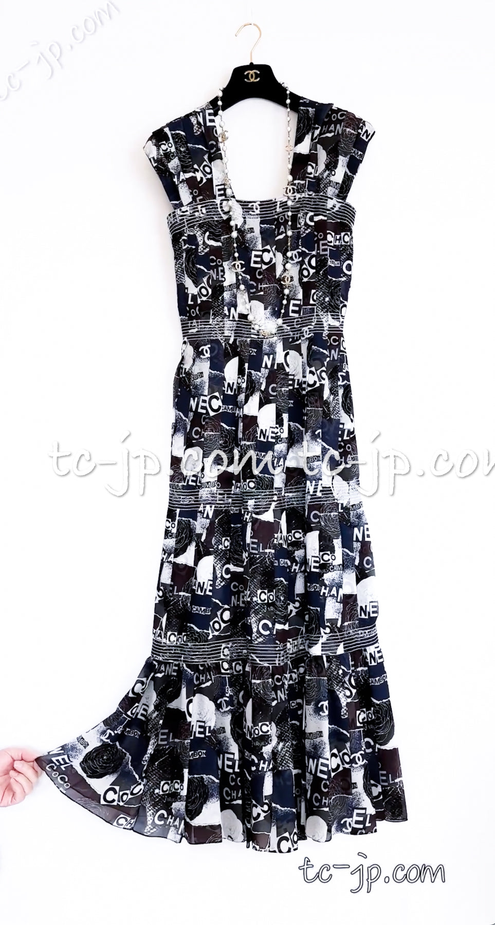 CHANEL 20PS Navy Black Graffiti Silk Dress 34 シャネル ネイビー・ブラック・グラフィティ・シルク100%  ワンピース 即発