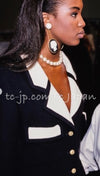 CHANEL 89S Vintage Dark Navy Ivory Creme Tweed Jacket Skirt Suit 38 40 シャネル ヴィンテージ・ダークネイビー・アイボリー・ツイード・ジャケット・スカート・スーツ