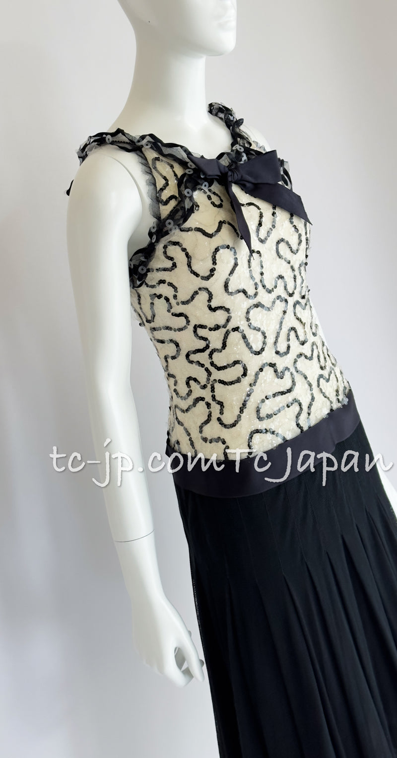 CHANEL 05C Black Ivory Embellishment Sequin Dress 36 シャネル ブラック・アイボリー・スパンコール装飾・ワンピース 即発
