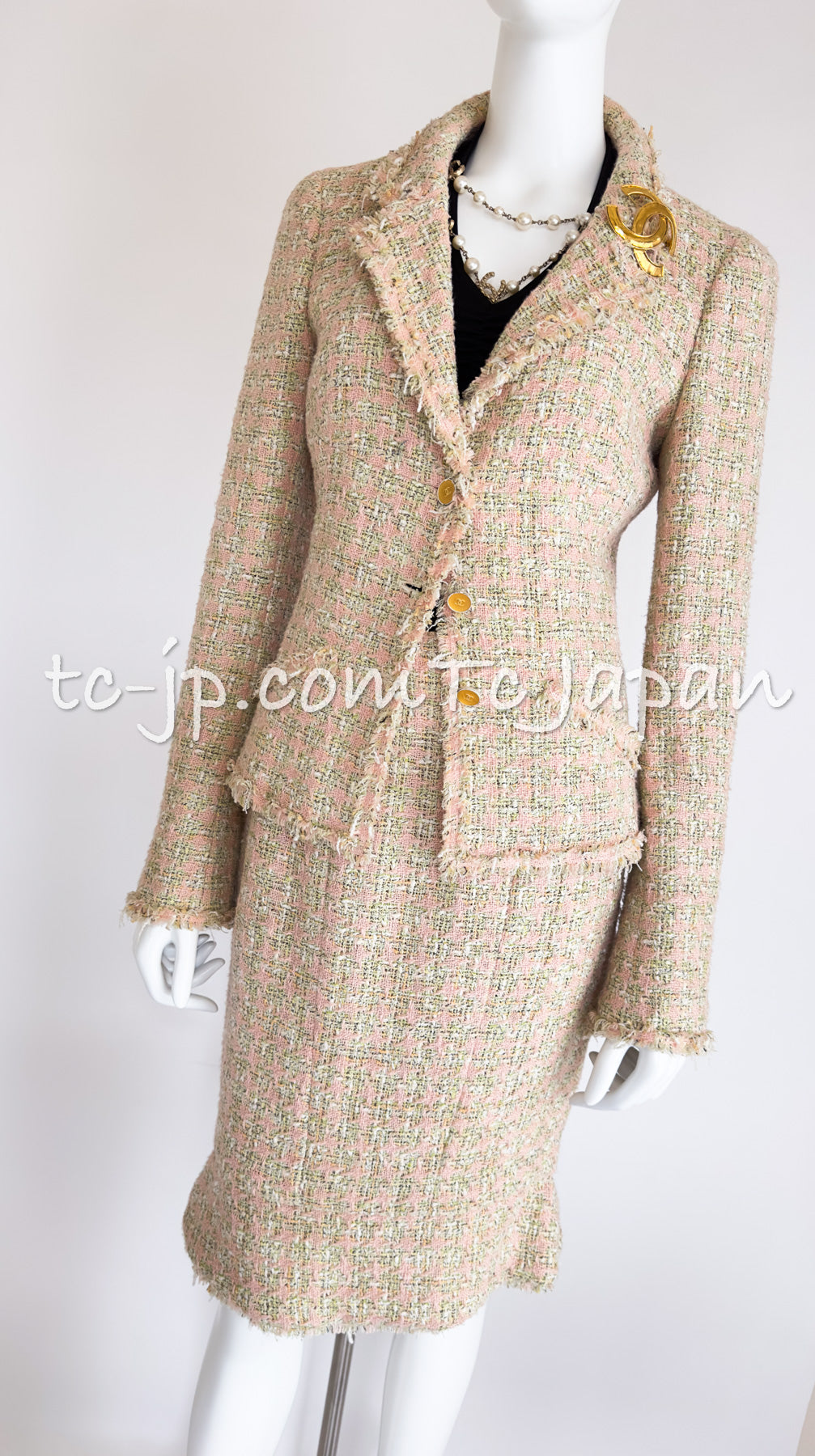 CHANEL 05S Pink Green Ivory Tweed Jacket Skirt Suit 36 38 シャネル  ピンク・グリーン・アイボリー・ツイード・ジャケット・スカート・スーツ 即発