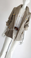 CHANEL 96A Vintage Gray Gold Buttons Belt Military Jacket Skirt Suit 40 シャネル ヴィンテージ・グレー・ゴールドCCボタン・ベルト・ミリタリー ジャケット・スカート・スーツ即発