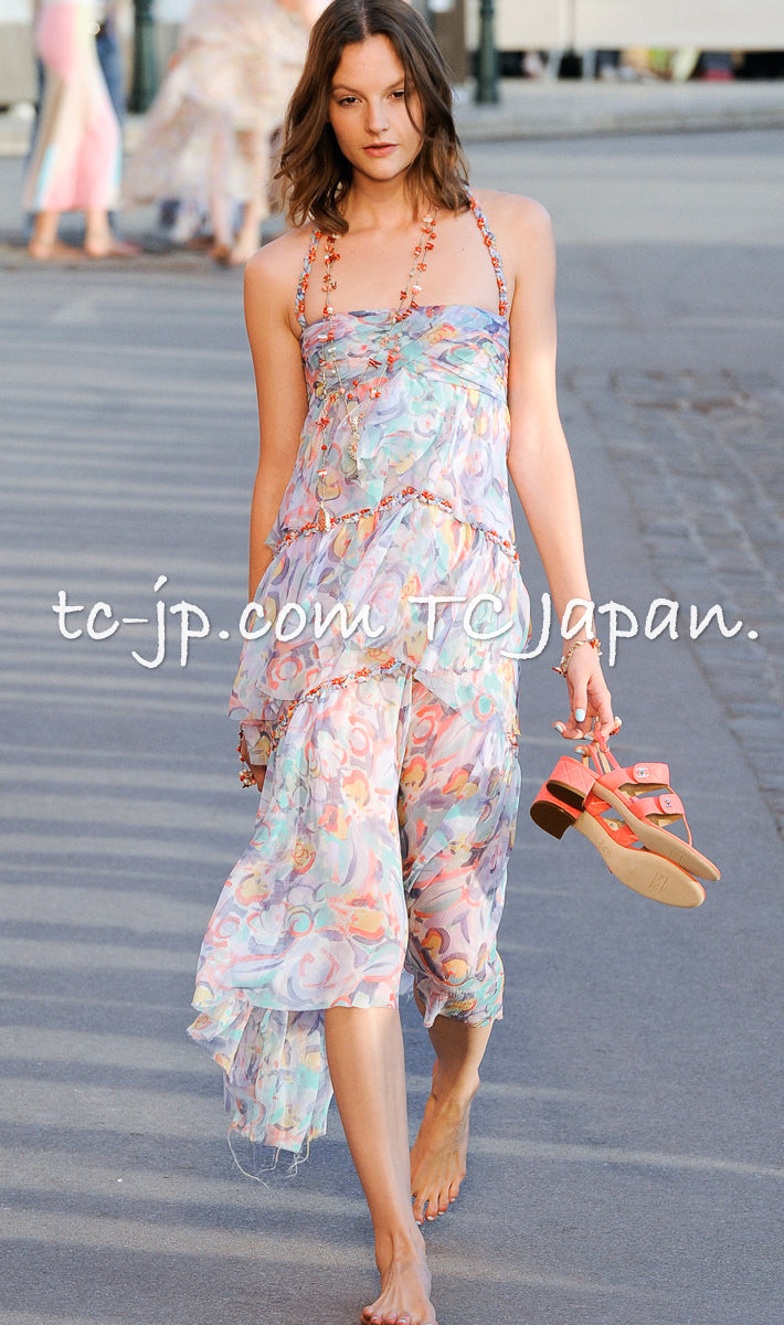 CHANEL 11C Yellow Pink Blue Pretty CC Mark Silk Dress 34 42 シャネル イエロー ピンク ブルー 水玉 ココマーク シルク ワンピース 即発