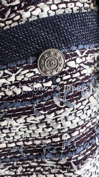 CHANEL 13S Navy White Gray Stripe Cotton Tweed Jacket 44 シャネル ネイビー ホワイト グレー ストライプ コットン ツイード ジャケット 即発