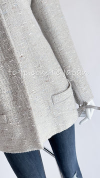 CHANEL 99A Vintage Silver Gray Leather Ribbon Jacket 44 シャネル ヴィンテージ・シルバー・グレー・レザー・リボン・ジャケット 即発