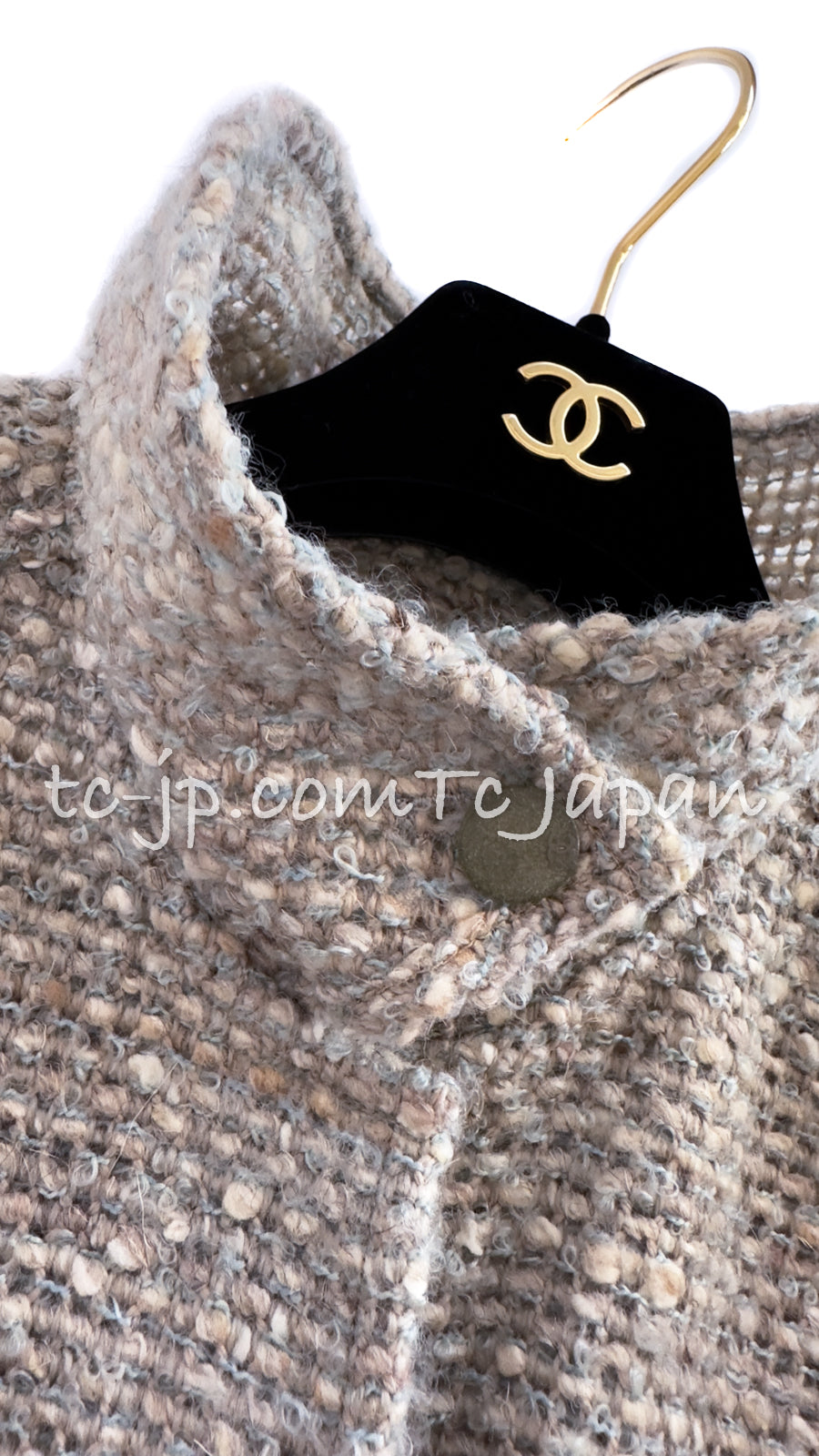 CHANEL 99A Vintage Beige Gray Tweed Jacket 42 44 シャネル  ヴィンテージ・ベージュ・グレー・ツイード・ジャケット 即発