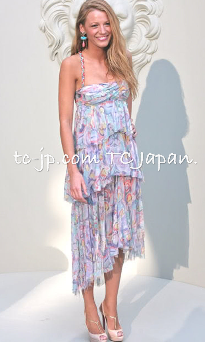 CHANEL 11C Yellow Pink Blue Pretty CC Mark Silk Dress 34 42 シャネル イエロー ピンク ブルー 水玉 ココマーク シルク ワンピース 即発