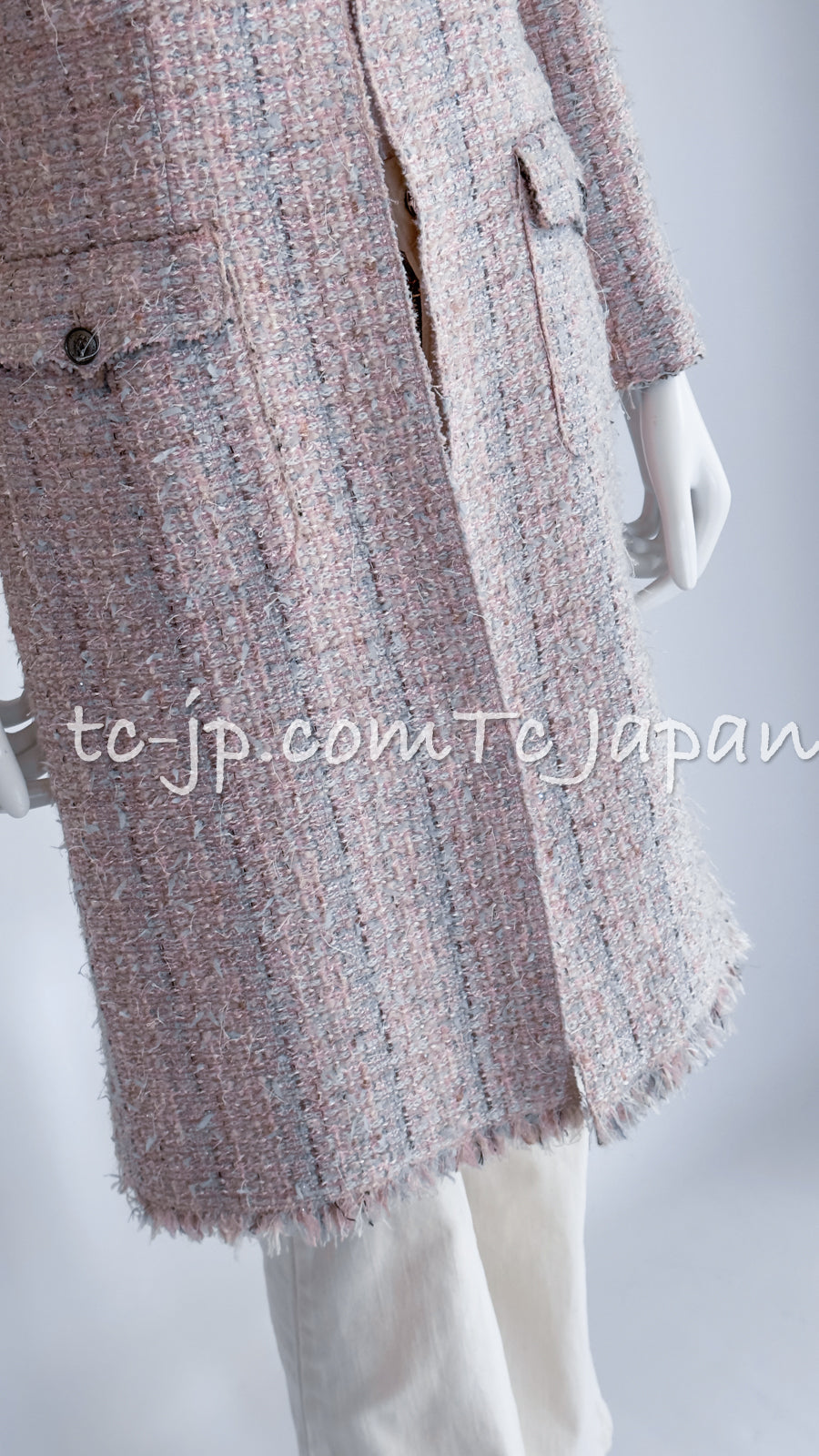 CHANEL 04A Pink Gray Multi Mix Tweed Long Coat 36 38 シャネル ピンク・グレー・マルチ・ミックス・ツイード・ロングコート 即発