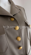 CHANEL 96A Vintage Gray Gold Buttons Belt Military Jacket Skirt Suit 40 シャネル ヴィンテージ・グレー・ゴールドCCボタン・ベルト・ミリタリー ジャケット・スカート・スーツ即発