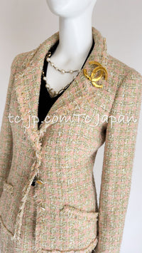 CHANEL 05S Pink Green Ivory Tweed Jacket Skirt Suit 36 38 シャネル ピンク・グリーン・アイボリー・ツイード・ジャケット・スカート・スーツ 即発
