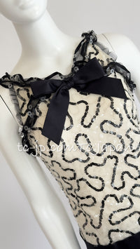 CHANEL 05C Black Ivory Embellishment Sequin Dress 36 シャネル ブラック・アイボリー・スパンコール装飾・ワンピース 即発