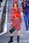 CHANEL 04A Red Tricolore CC Logo Trim Jacket Skirt Suit 34 ② シャネル レッド トリコロール ジャケット スカート スーツ カメリアブローチ付 即発