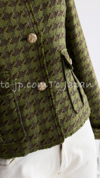 CHANEL 08C Green Houndstooth Tweed Jacket 38 シャネル グリーン・千鳥格子・ツイード・ジャケット 即発