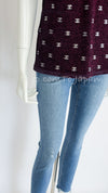CHANEL 20N Coco Neige Burgundy Black CC logo Knit Zipup Tops 38 40 シャネル ココネージュ・バーガンディー・CCロゴいっぱい・ニット・半袖カットソー・トップス