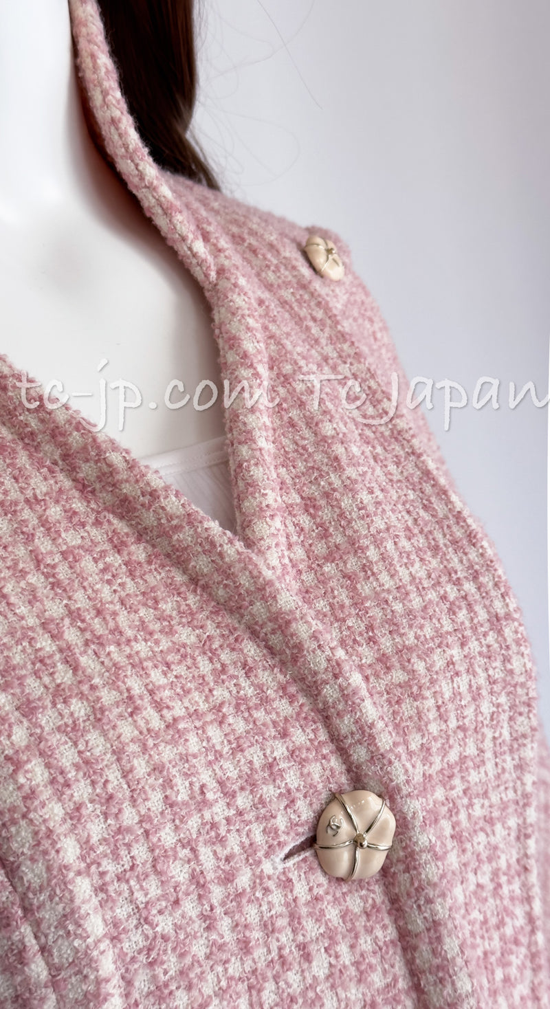 CHANEL 09C Pink Wool Silk Alpaca Camellia Jacket 38 シャネル ピンク・ウール・アルパカ・シルク・カメリア・ジャケット 即発