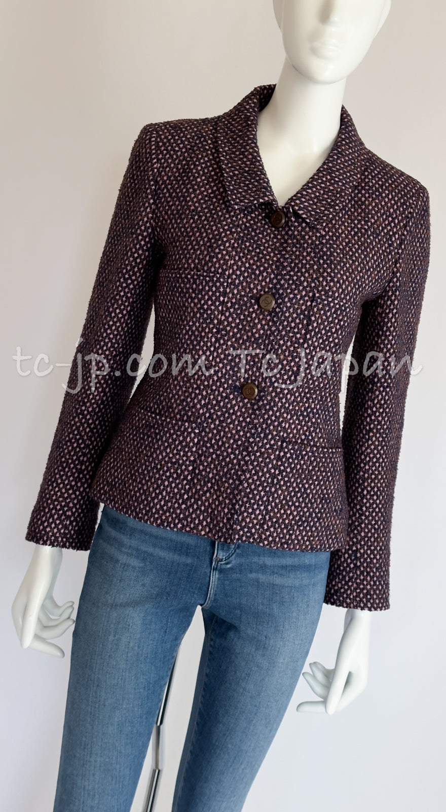 シャネル ヴィンテージ・パープル・ネイビー・ツイード・ジャケット CHANEL 98A Vintage Purple Navy Tweed  Jacket – TC JAPAN
