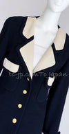 CHANEL 89S Vintage Dark Navy Ivory Creme Tweed Jacket Skirt Suit 38 40 シャネル ヴィンテージ・ダークネイビー・アイボリー・ツイード・ジャケット・スカート・スーツ