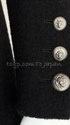 CHANEL 08A Black Dark Navy Wool Big Lion Button Jacket Coat 36 38 40 シャネル ブラック・ダークネイビー・ウール・大きいライオンボタン・ジャケット・コート 即発