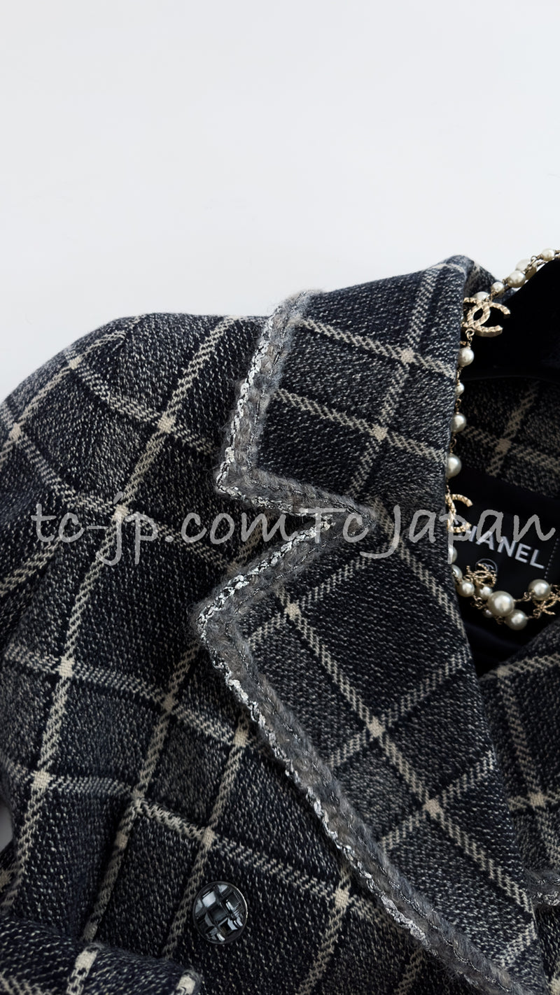 CHANEL 22PF Gray Check Camel Hair Wool Jacket Coat 36 38 シャネル グレー・チェック・キャメルヘアー・ウール・ジャケット・コート 即発