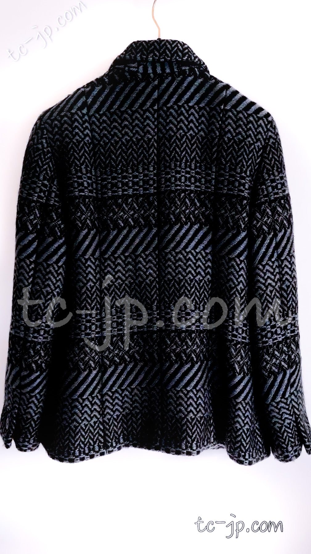 CHANEL 00A Black Grey Blue Swarovski CC Button Wool Tweed Jacket