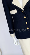CHANEL 89S Vintage Dark Navy Ivory Creme Tweed Jacket Skirt Suit 38 40 シャネル ヴィンテージ・ダークネイビー・アイボリー・ツイード・ジャケット・スカート・スーツ
