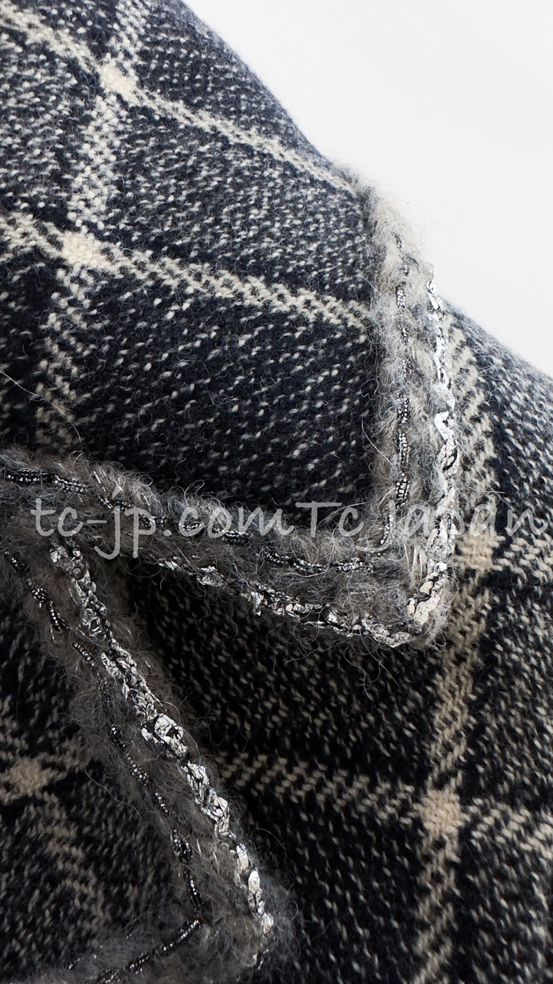 CHANEL 22PF Gray Check Camel Hair Wool Jacket Coat 36 38 シャネル グレー・チェック・キャメルヘアー・ウール・ジャケット・コート 即発