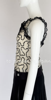 CHANEL 05C Black Ivory Embellishment Sequin Dress 36 シャネル ブラック・アイボリー・スパンコール装飾・ワンピース 即発