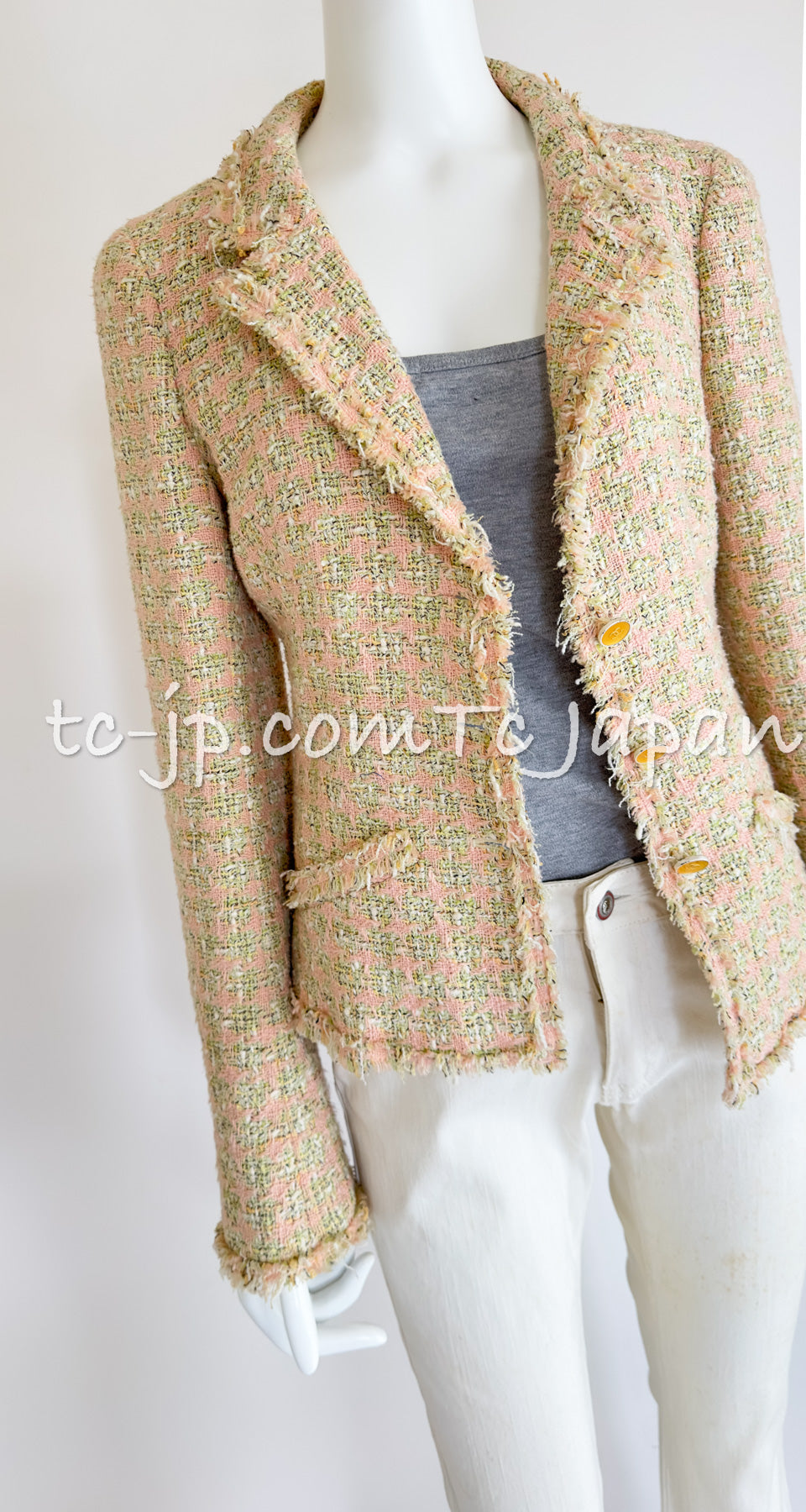 CHANEL 05S Pink Green Ivory Tweed Jacket Skirt Suit 36 38 シャネル  ピンク・グリーン・アイボリー・ツイード・ジャケット・スカート・スーツ 即発