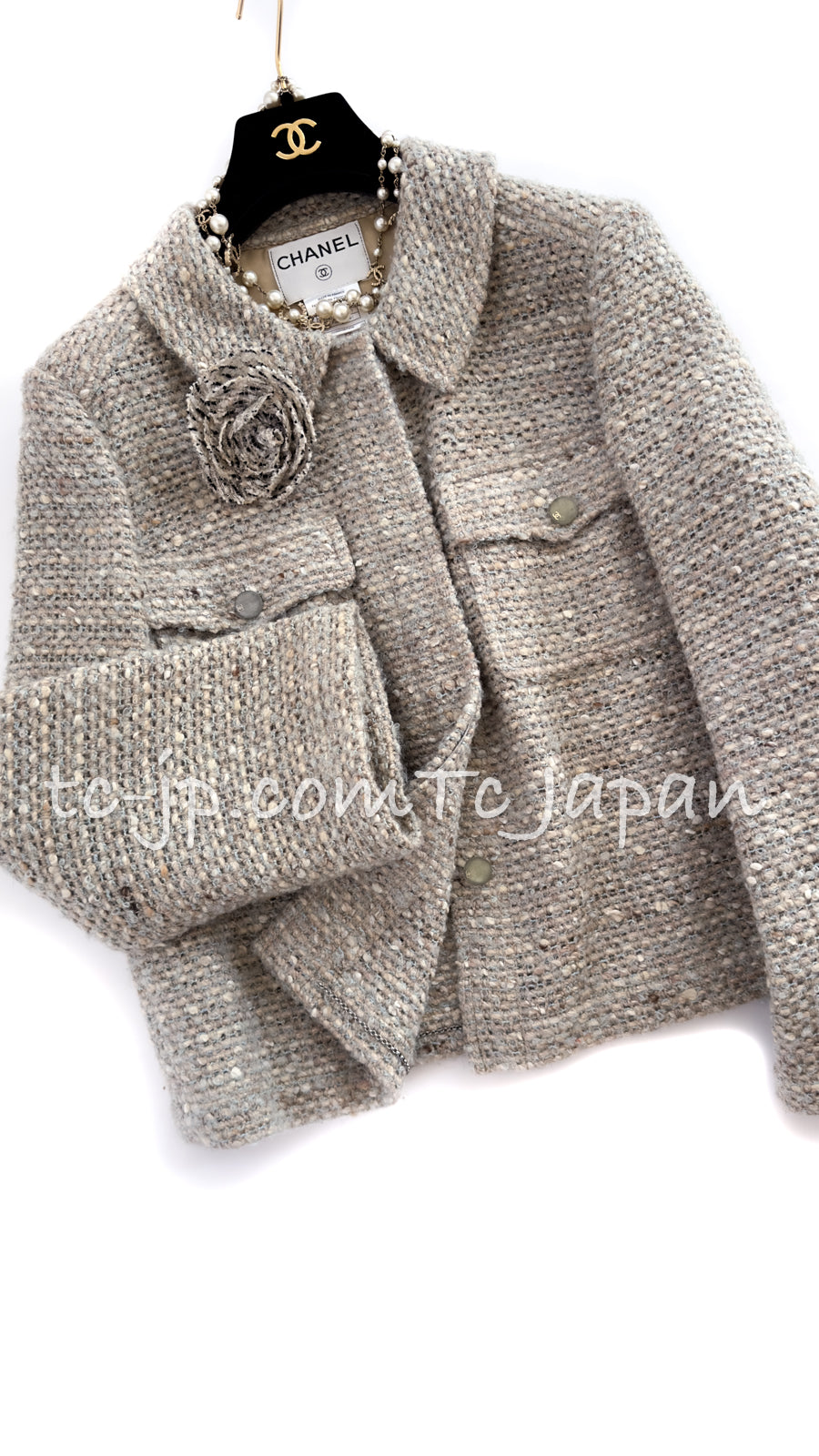 CHANEL 99A Vintage Beige Gray Tweed Jacket 42 44 シャネル  ヴィンテージ・ベージュ・グレー・ツイード・ジャケット 即発