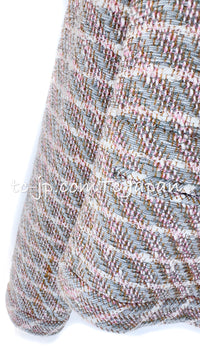 CHANEL 03S Gray Ivory Pink Striped Brouse Wool Cotton Tweed Jacket 36 シャネル グレー アイボリー ピンク ストライプ ウール コットン ツイード ジャケット 即発