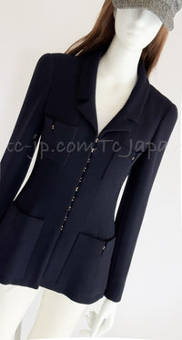 CHANEL 96A Vintage Black Dark Navy Wool Jacket Coat 34 36 38 シャネル ヴィンテージ ブラック ダークネイビー ウール ジャケット コート 即発