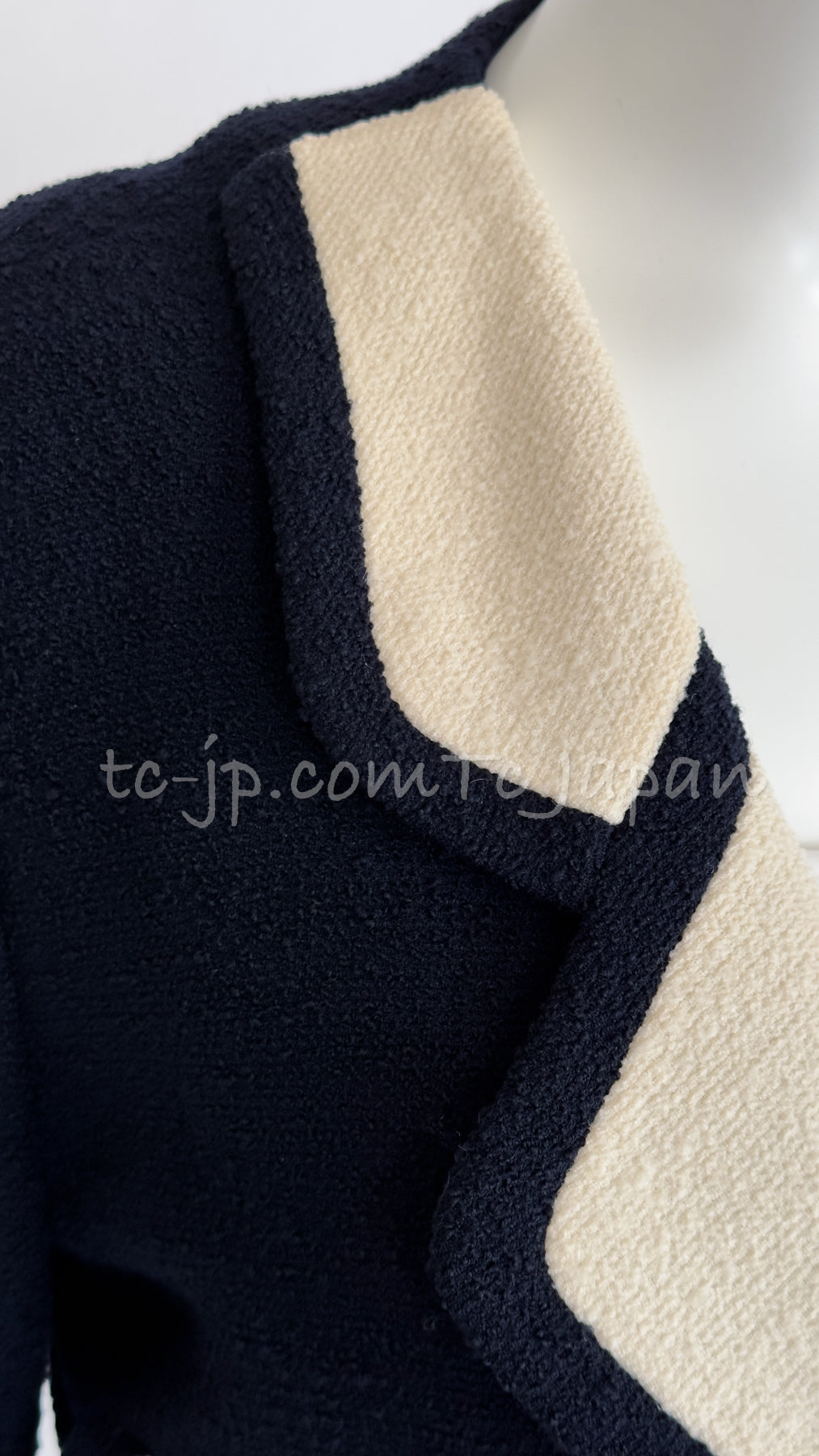 CHANEL 89S Vintage Dark Navy Ivory Creme Tweed Jacket Skirt Suit 38 40 シャネル ヴィンテージ・ダークネイビー・アイボリー・ツイード・ジャケット・スカート・スーツ