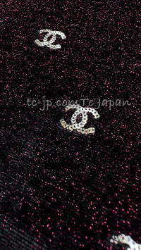 CHANEL 20N Coco Neige Burgundy Black CC logo Knit Zipup Tops 38 40 シャネル ココネージュ・バーガンディー・CCロゴいっぱい・ニット・半袖カットソー・トップス
