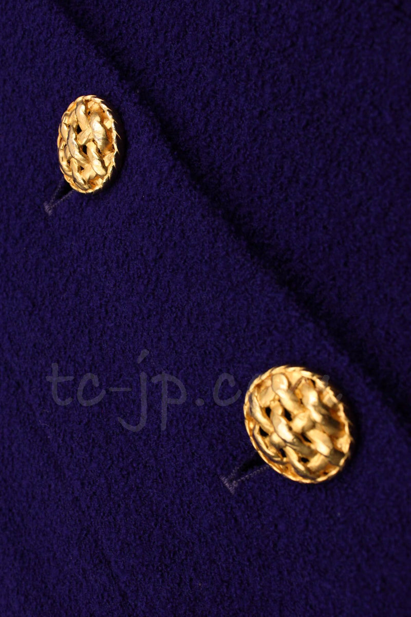 CHANEL 92A Vintage Iconic Collector's Piece Purple Wool Tweed Coat Jacket 38 シャネル ヴィンテージ パープル コレクター限定品 レア ウール ツイード コート ジャケット 即発